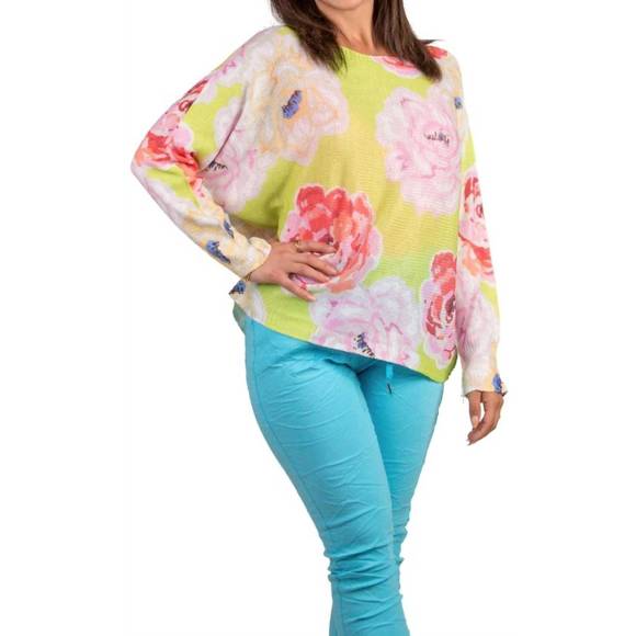 NEW GIGI MODA daria flower print batwing sweater in lime - Picture 1 of 2